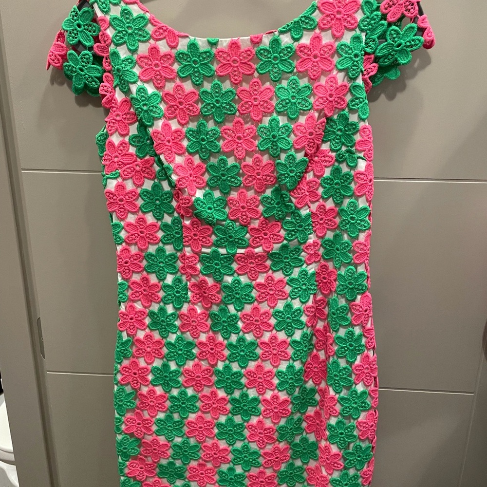 Lilly Pulitzer Floral Lace Dress in Pink and Green